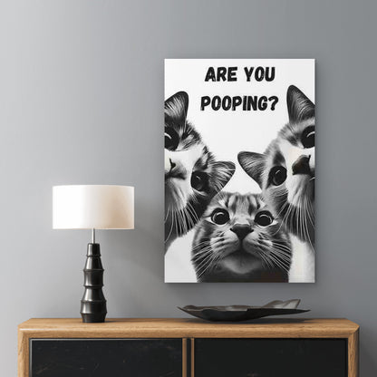 Three Wide-Eyed Cats with The Text ARE YOU POOPING 60x90cm Metal Print Ready to Hang - Bella Home Decor
