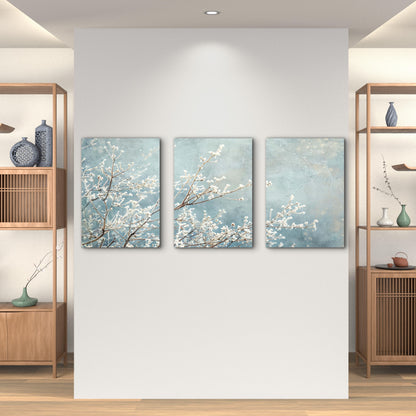 3pcs Frosted White Blossoms On Blue Sky Wall Art Set Canvas Framed 40x60cm - High Quality Print 100% Australian Made Wall Canvas Ready to Hang