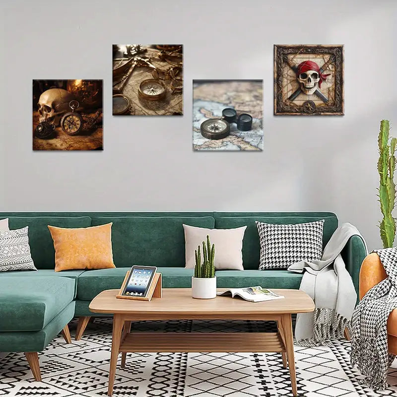 4pcs Nautical Compass & Pocket NCP  Wall Art Canvas Framed