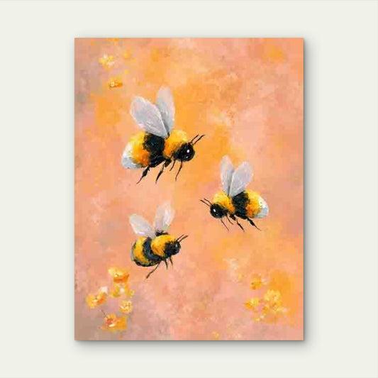 Cute Bumblebees & Flowers Design Metal Print Ready to Hang