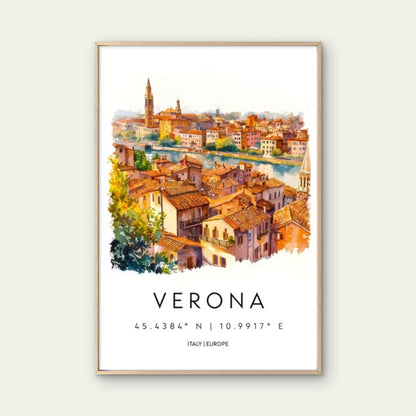 Verona Italy Cityscape Painting Travel Poster Print Wall Art