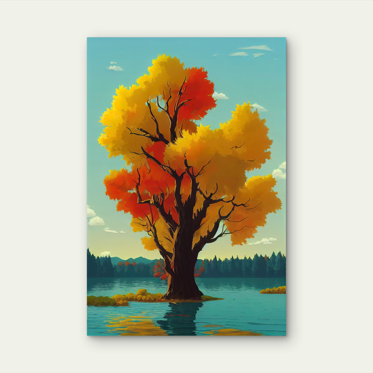 Digital Art Illustration of an Autumn Landscape 60x90cm Metal Print Ready to Hang