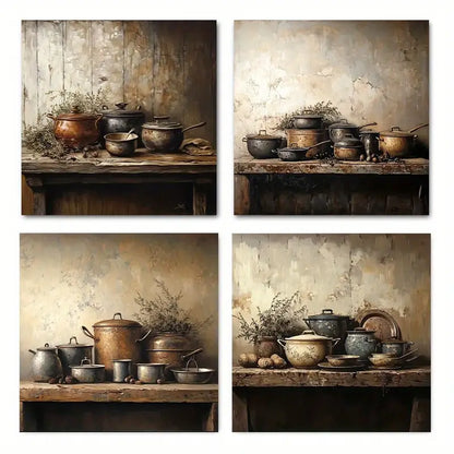 4pcs Rustic Farmhouse Kitchen Vintage    Wall Art Canvas Framed