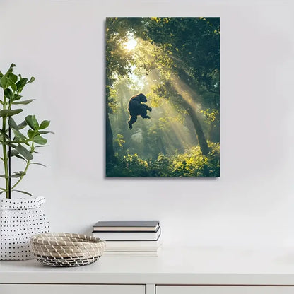 Steampunk Gorilla Swing Scene in Lush Green 40x60cm Metal Print Ready to Hang