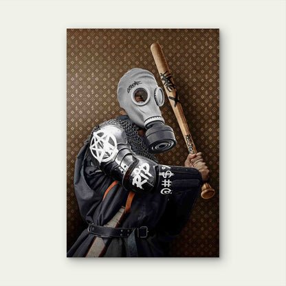 Gas Mask Samurai Baseball Bat Monogram 40x60cm Metal Print Ready to Hang
