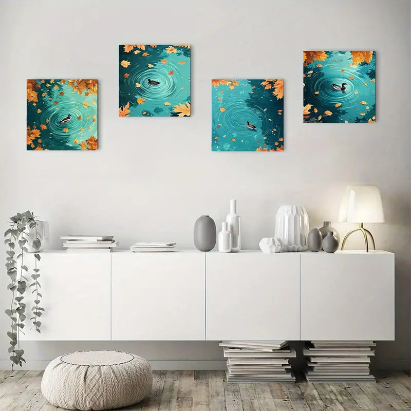 4pcs Ducks In the Lake DL   Wall Art Canvas Framed