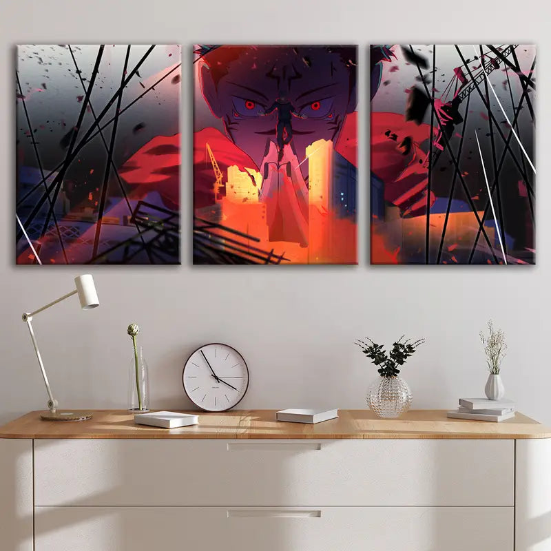 3pcs Sukuna-Inspired Abstract Anime Wall Art Set Canvas Framed 50x70cm - High Quality Print 100% Australian Made Wall Canvas Ready to Hang