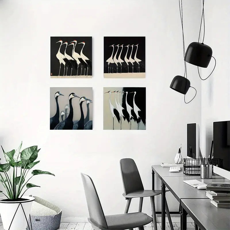 4pcs   Japanese Crane Ar Modern Elegant WE    Wall Art Canvas Framed