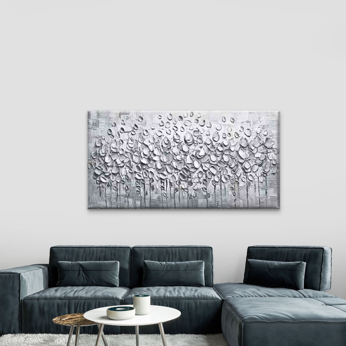 Abstract Silvery Trees Wall Art Canvas Office Home Room Framed 120x60cm