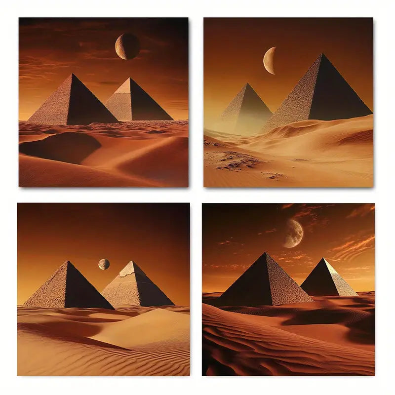 4pcs Pyramid Desert Moo Wall Art Canvas Framed