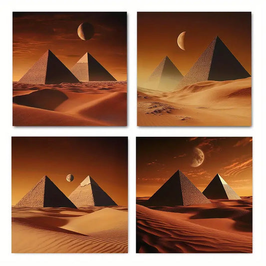 4pcs Pyramid Desert Moo Wall Art Canvas Framed