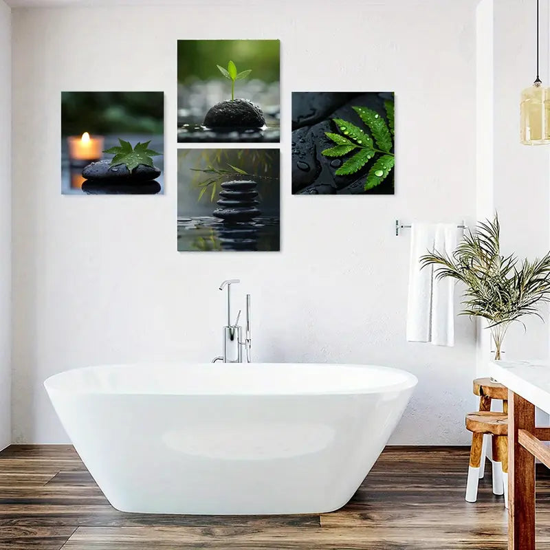 4pcs Featuring Green Leaves Wall Art Canvas Framed