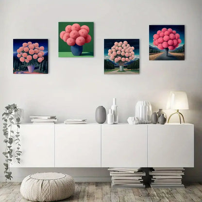 4pcs Fluffy Flowers Picture Wall Art Canvas Framed