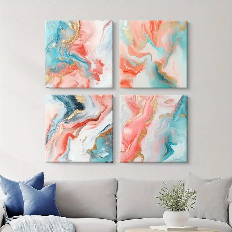 4pcs Gold Accents Simple Colors GAS Wall Art Canvas Framed