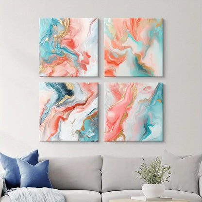 4pcs Gold Accents Simple Colors GAS Wall Art Canvas Framed