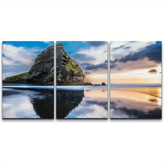 3pcs Piha Beach Sunset Canvas Wall Art Metal Print Ready to Hang Art