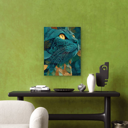 Abstract Teal Cats 60x90cm Metal Print Ready to Hang