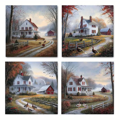 4pcs Rustic Turkey Landscape in a Modern      Wall Art Canvas Framed