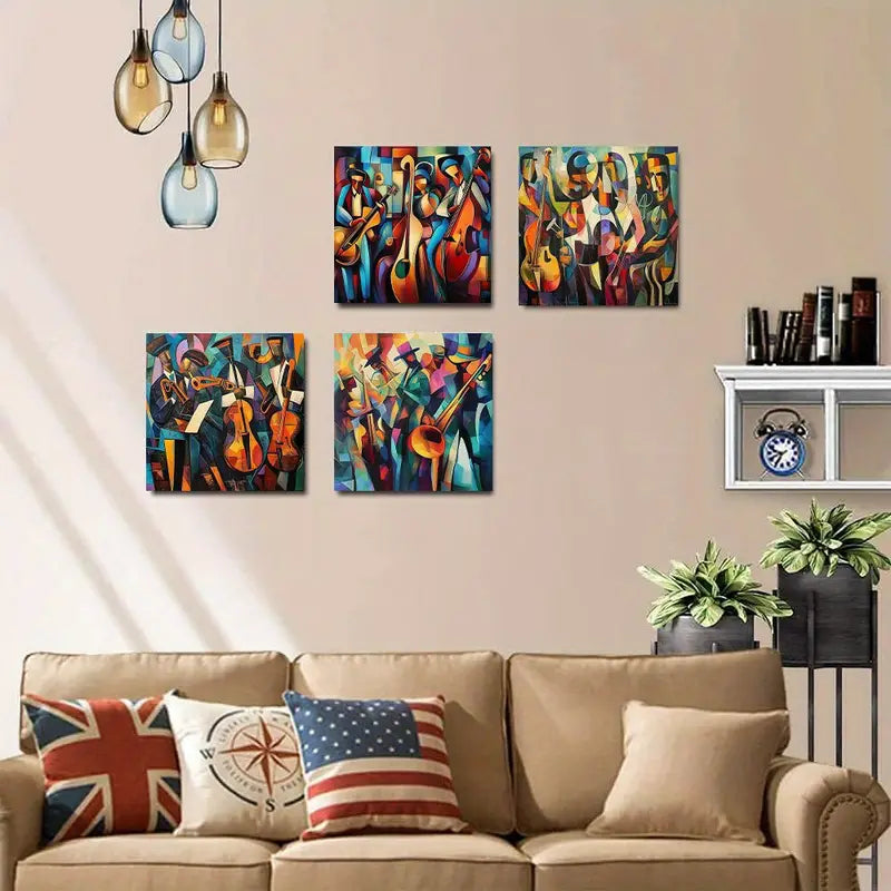 4pcs Jazz Theme Art Music Afro American   Wall Art Canvas Framed