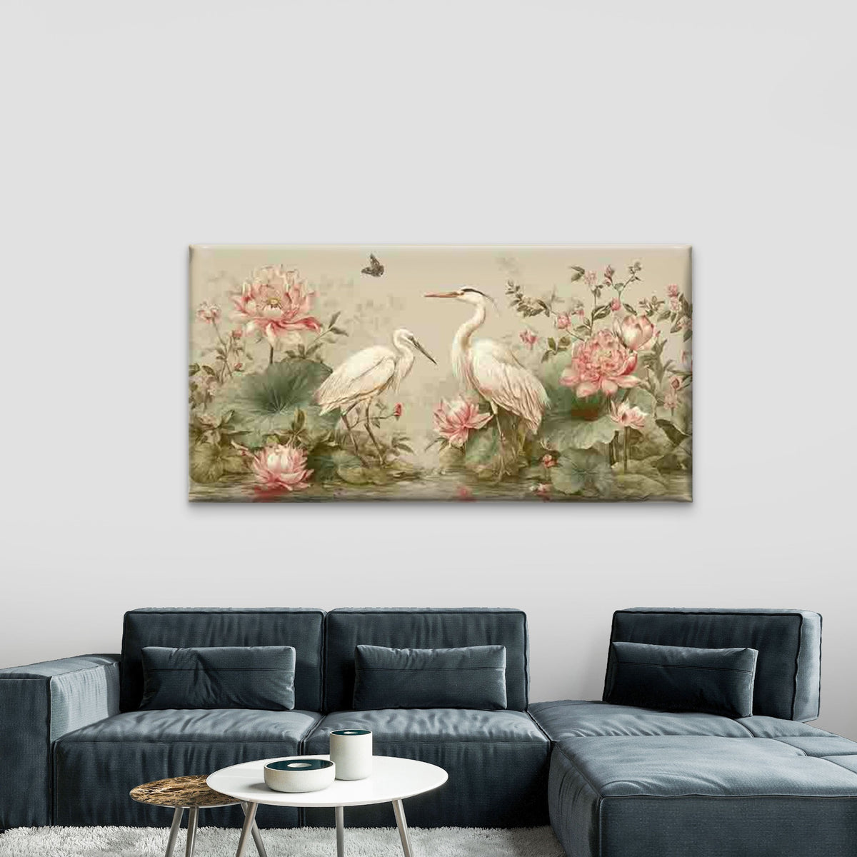 Modern Cranes & for Lotus Wall Art Canvas Office Home Room Framed 120x60cm