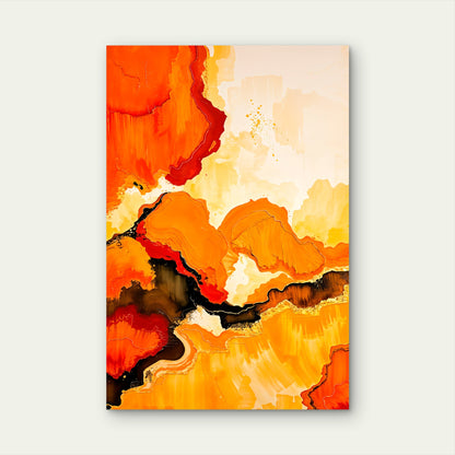 Orange Yellow Abstract Fluid Ink 40x60cm Metal Print Ready to Hang