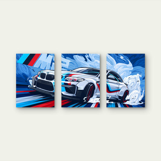 3pcs Cobalt Alabaster Vortex Motorsport Metal Print Ready to Hang Art