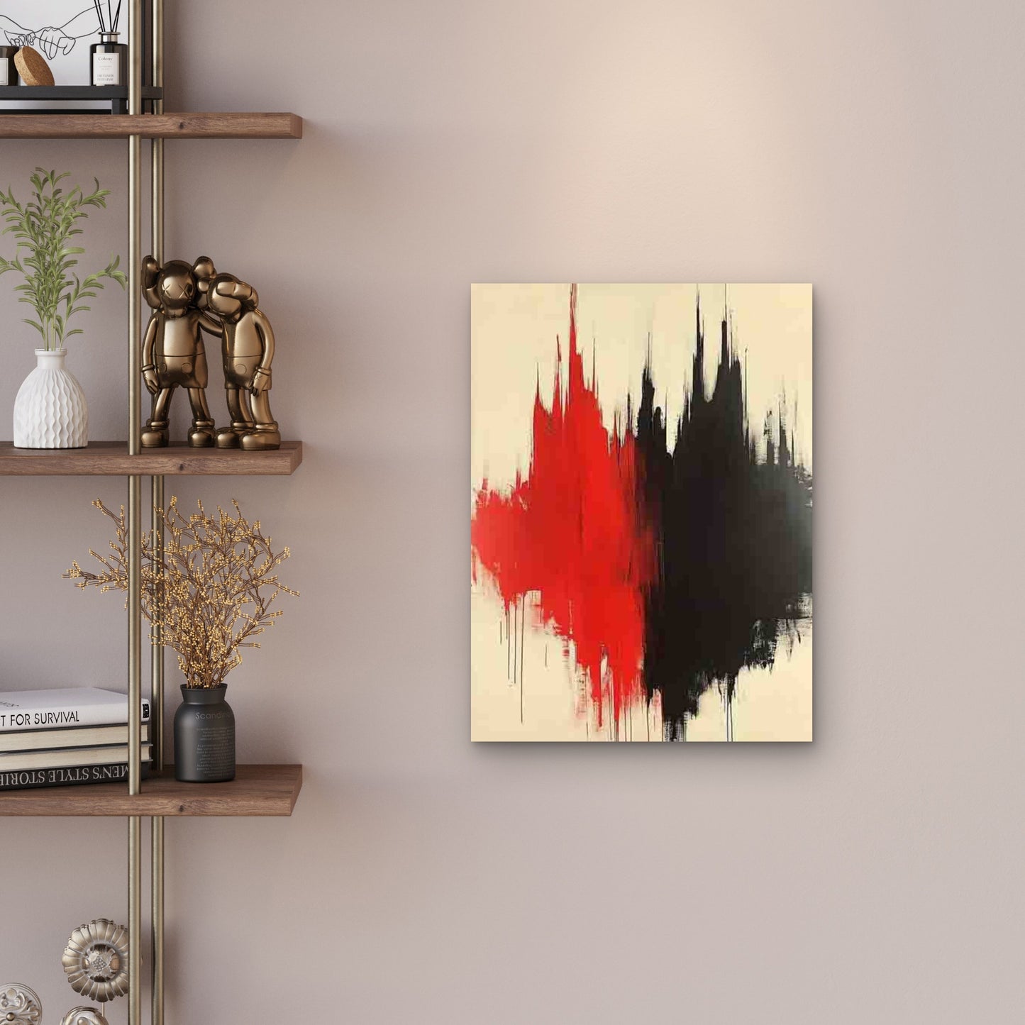 Black, White, And Red Abstract Metal Print Ready to Hang