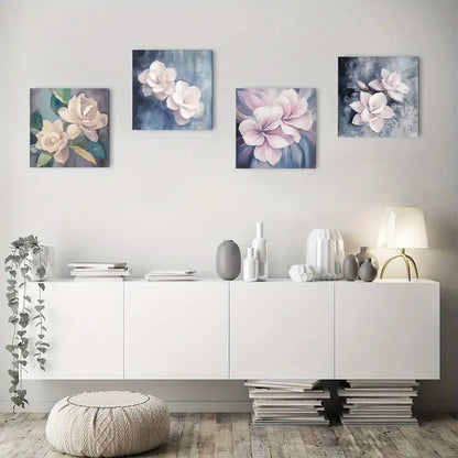 4pcs Pink & Grey Rose Floral Prints Wall Art Canvas Framed