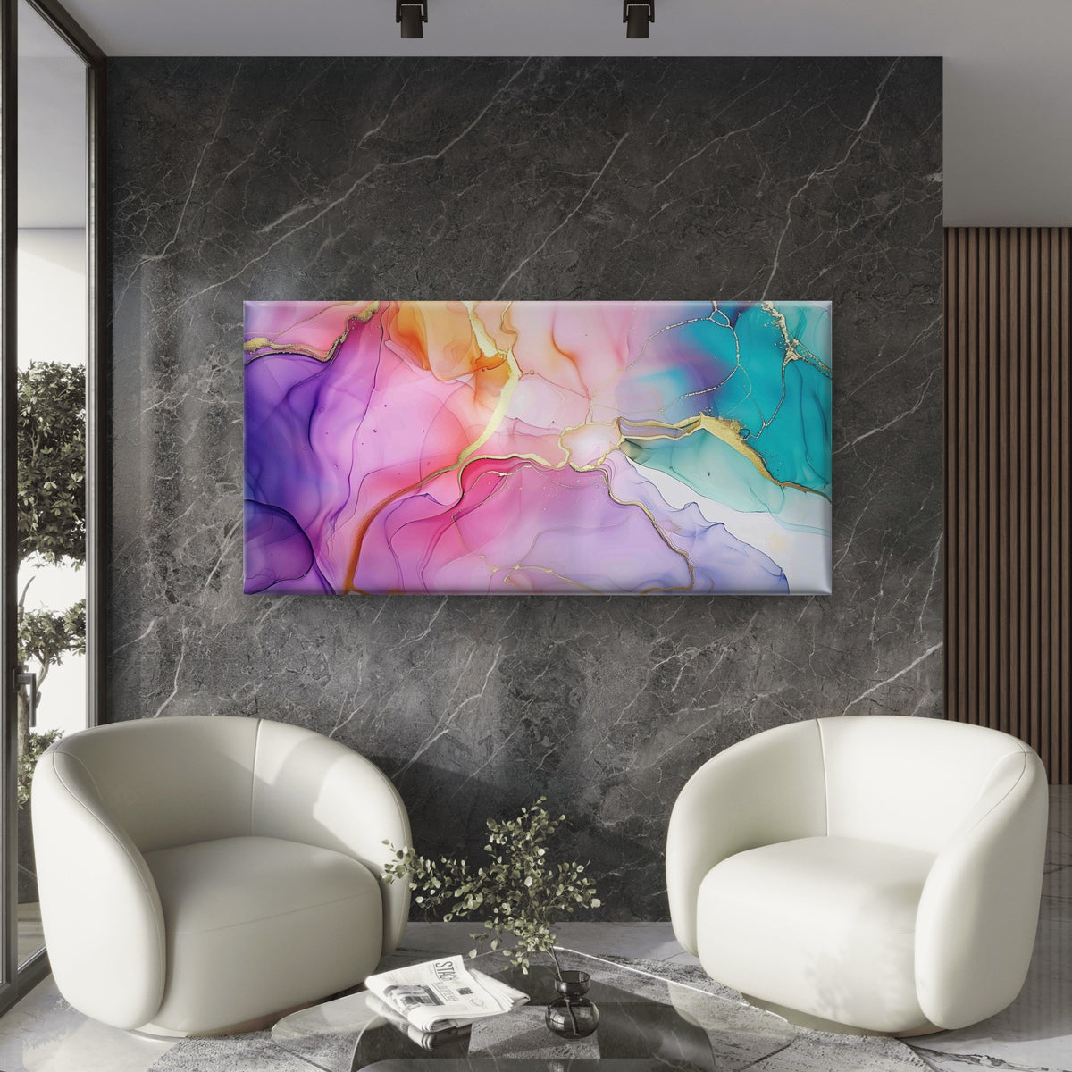 Marble Ink Texture Abstract Wall Art Canvas Office Home Room Framed 120x60cm