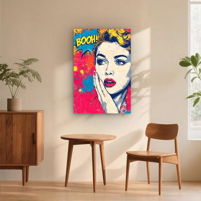 Female Figure with BOOH! Speech Bubble 60x90cm Metal Print Ready to Hang - Bella Home Decor