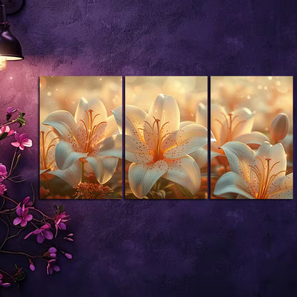 3pcs Vibrant Lilies Illustration Wall Art Set Canvas Framed 60x90cm - High Quality Print 100% Australian Made Wall Canvas Ready to Hang