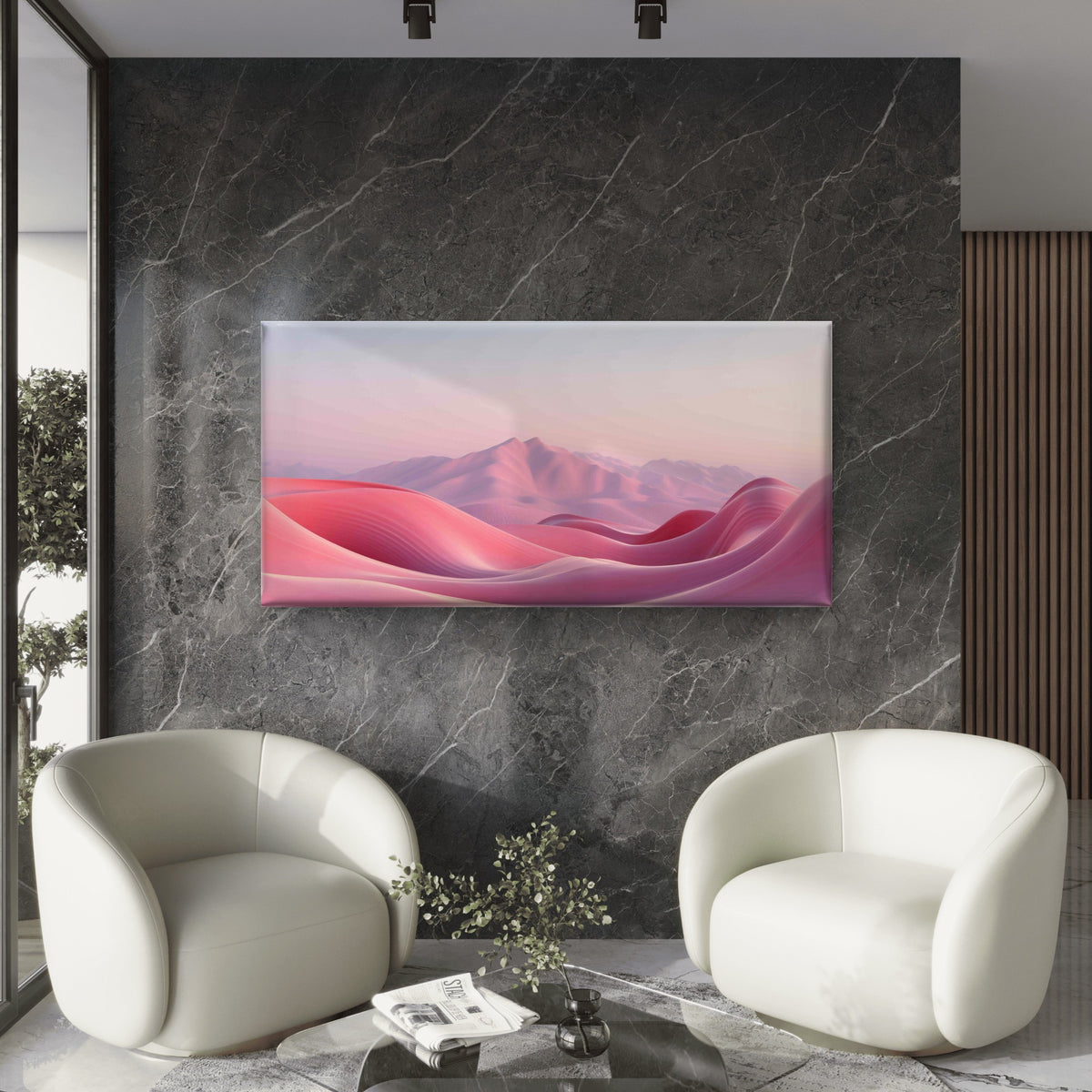 Pink Mountains at Sunset Wall Art Canvas Office Home Room Framed 120x60cm
