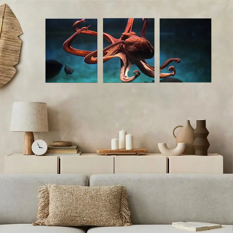3pcs Common OctopusSealife Animal Metal Print Ready to Hang Art