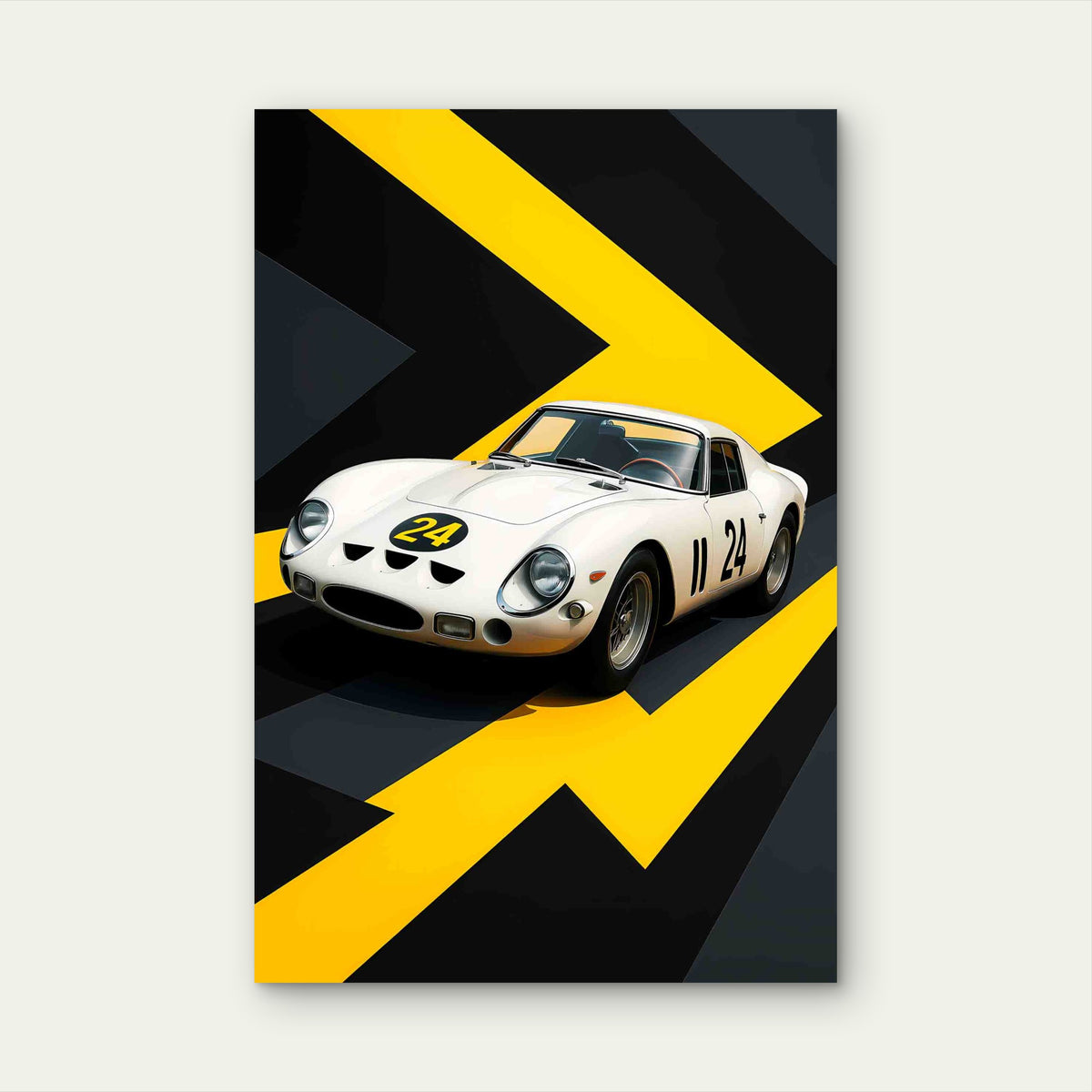 Classic White Retro Racing Supercar 60x90cm Metal Print Ready to Hang