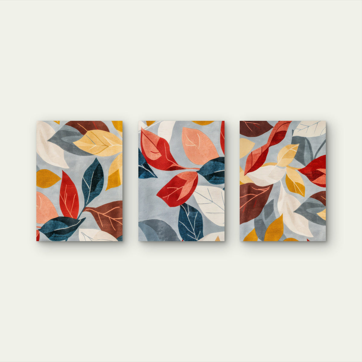 3pcs Modern Terracotta Navy Mustard Leaf Wall Art Set Canvas Framed 60x90cm - High Quality Print 100% Australian Made Wall Canvas Ready to Hang