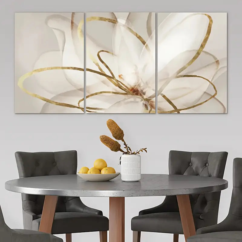 3pcs Golden Accents, Elegant Cloth Metal Print Ready to Hang Art