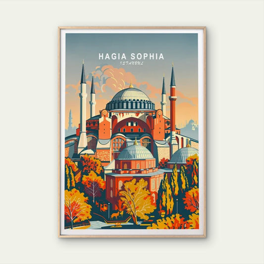 Hagia Sophia Istanbul, Mosque and Trees Travel Poster Print Wall Art