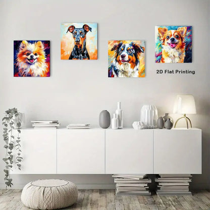 4pcs  Cute Dogs Funny Animal Do Wall Art Canvas Framed