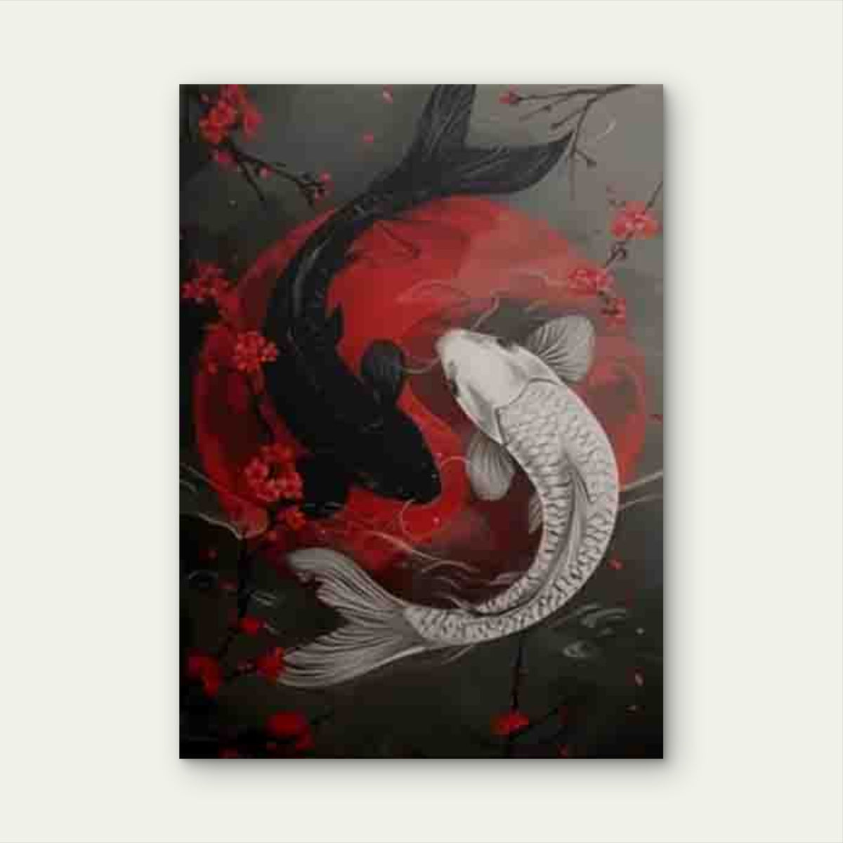 Yin Yang Koi Fish Red Moon Cherry Blossom Metal Print Ready to Hang