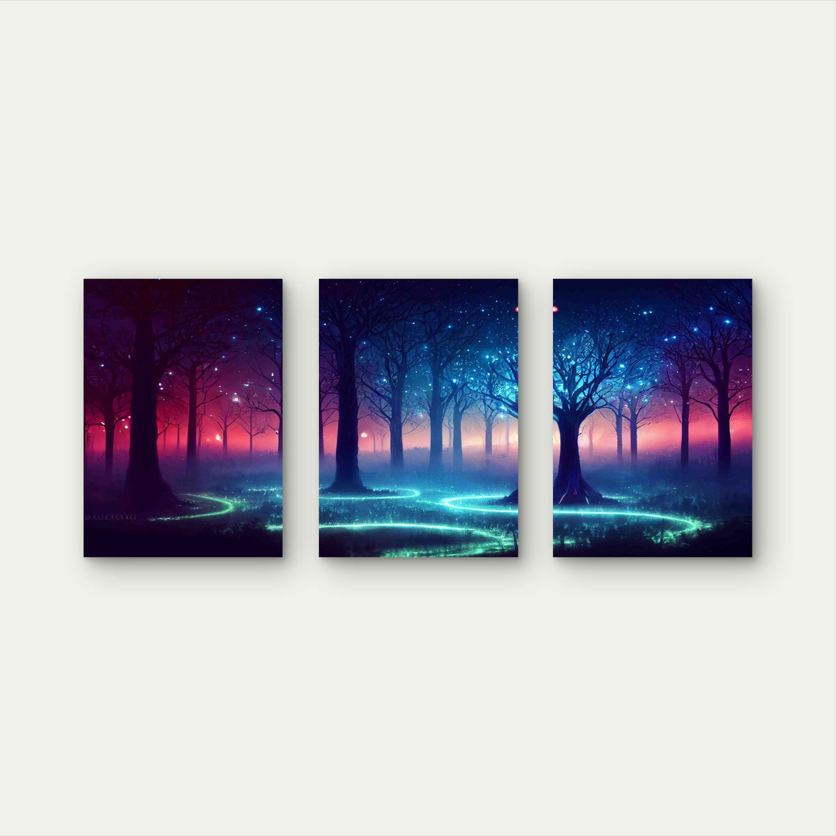 3pcs Enchanted Midnight Forest Metal Print Ready to Hang Art