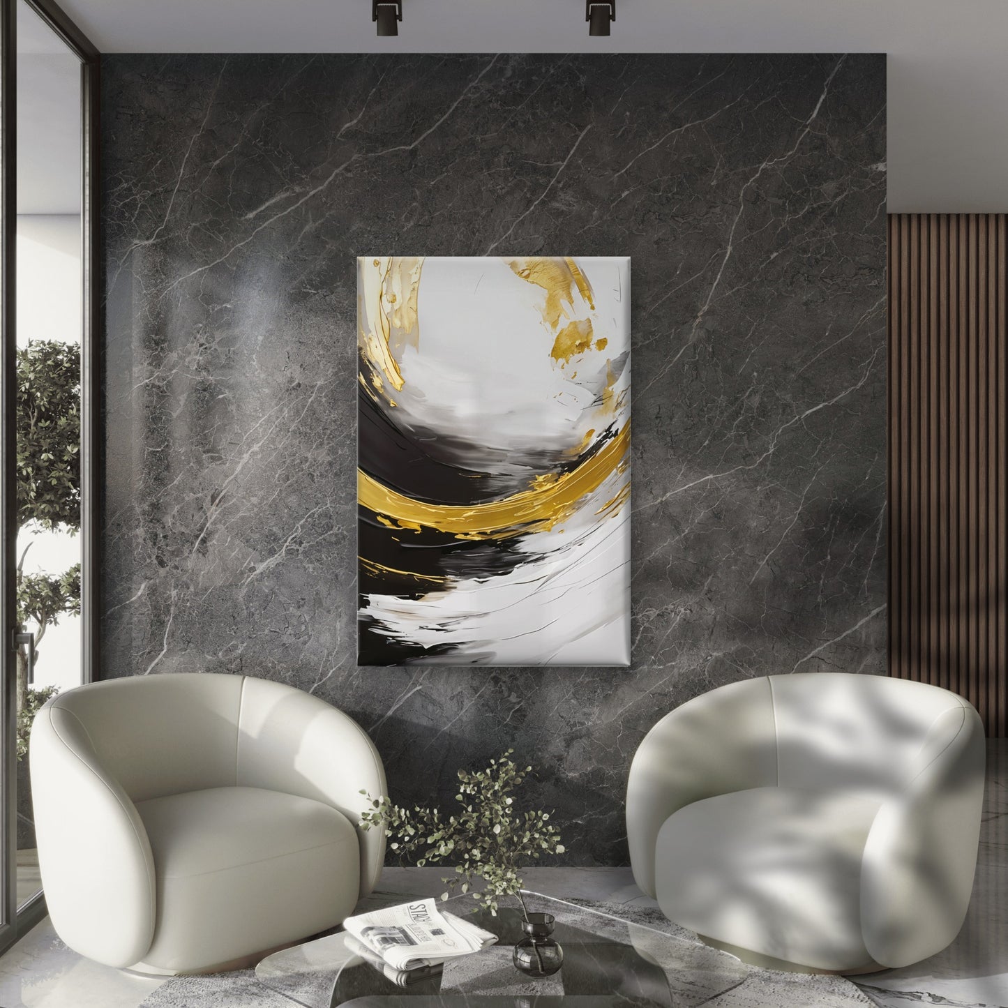 Black Gold White Brush Stroke Abstract Print 100% Australian Made