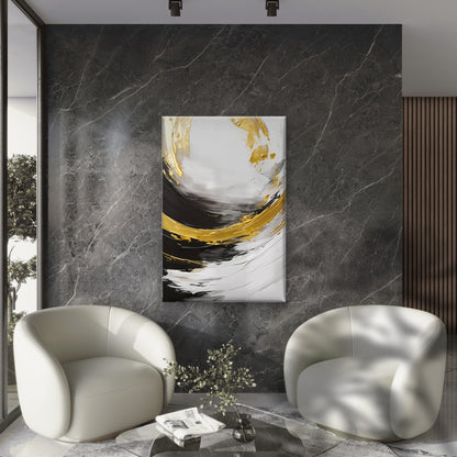 Black Gold White Brush Stroke Abstract Print 100% Australian Made