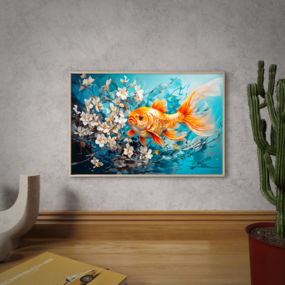 Gold Yellow Fish with White Flowers Wall Art Decor 100% Australian Made