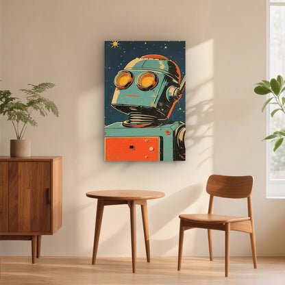 Vintage Style Robot Pattern with Starry Background 60x90cm Metal Print Ready to Hang - Bella Home Decor