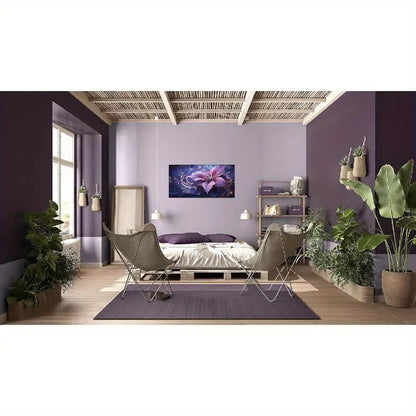 Abstract Purple Flower Vibrant Floral Wall Art canvas office home room framed 120x60cm