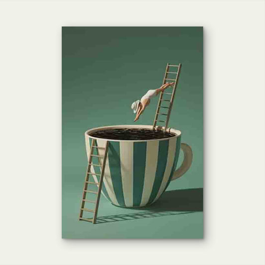 Diving Into a Coffee Cup 60x90cm Metal Print Ready to Hang