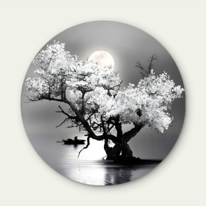 Bella Home Amazing Night View of Tree on Lake with Full Moon Acrylic Glass Rounded Print Tempered Glass Wall Art 100% Made in Australia Ready to Hang