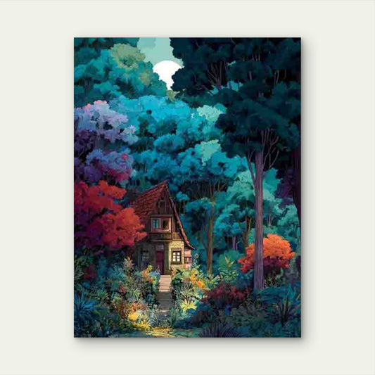 Colorful Folk Forest Design in a Cozy Cottage Metal Print Ready to Hang