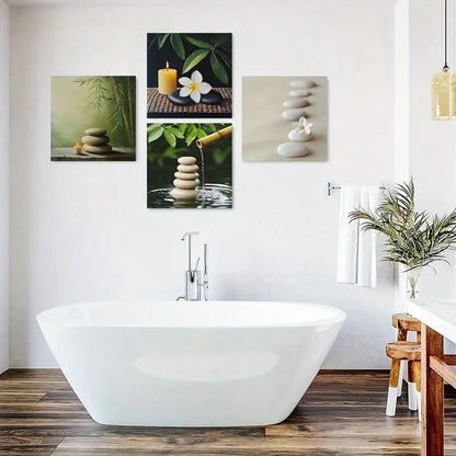 4pcsWhite Petals Poster, Stone Path Wall Art Canvas Framed