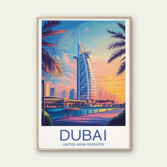 Famous Luxury Burj Al Arab Dubai United Arab Emirates Travel Poster Print Wall Art